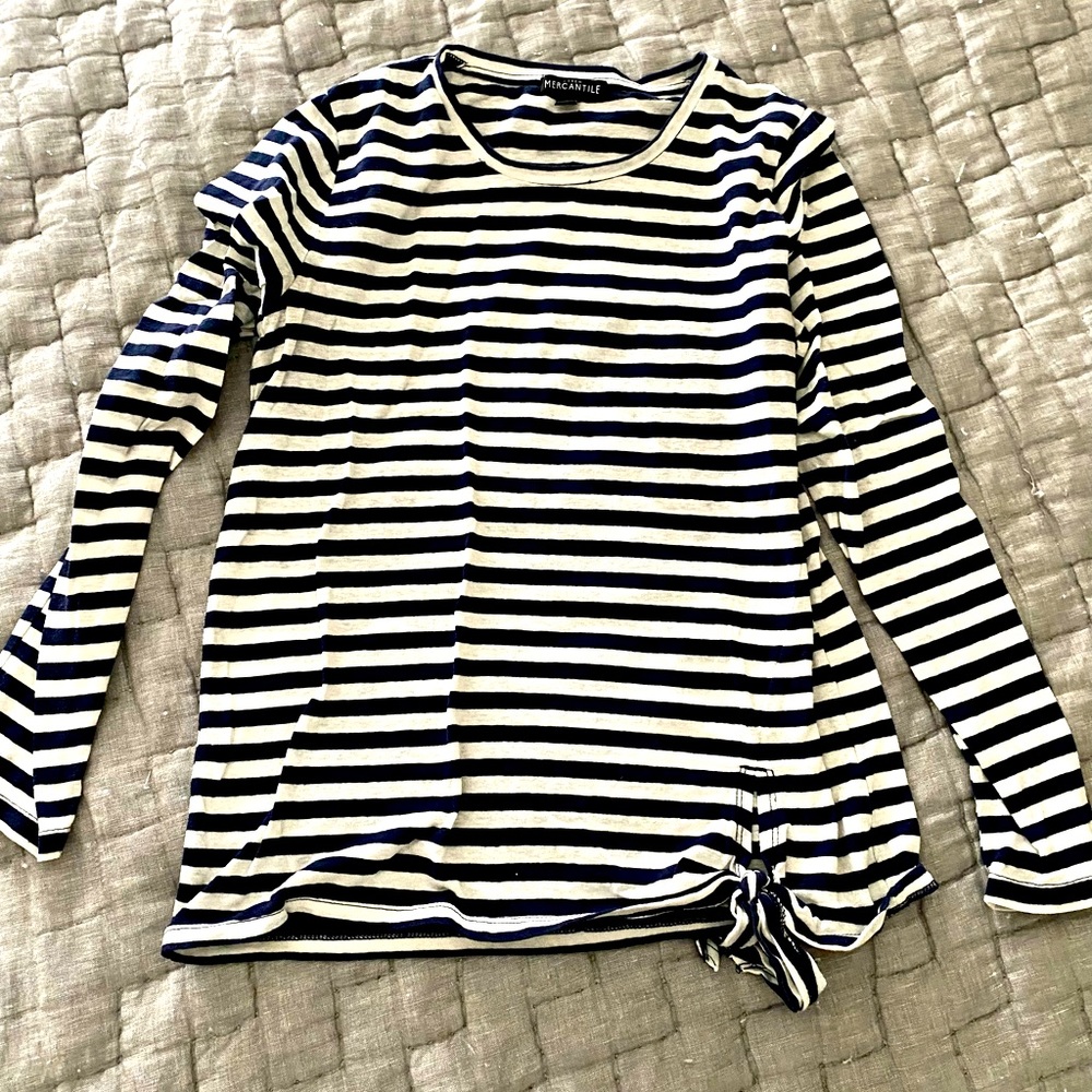 JCrew Factory Long Sleeve Top, Navy stripes, Size Medium